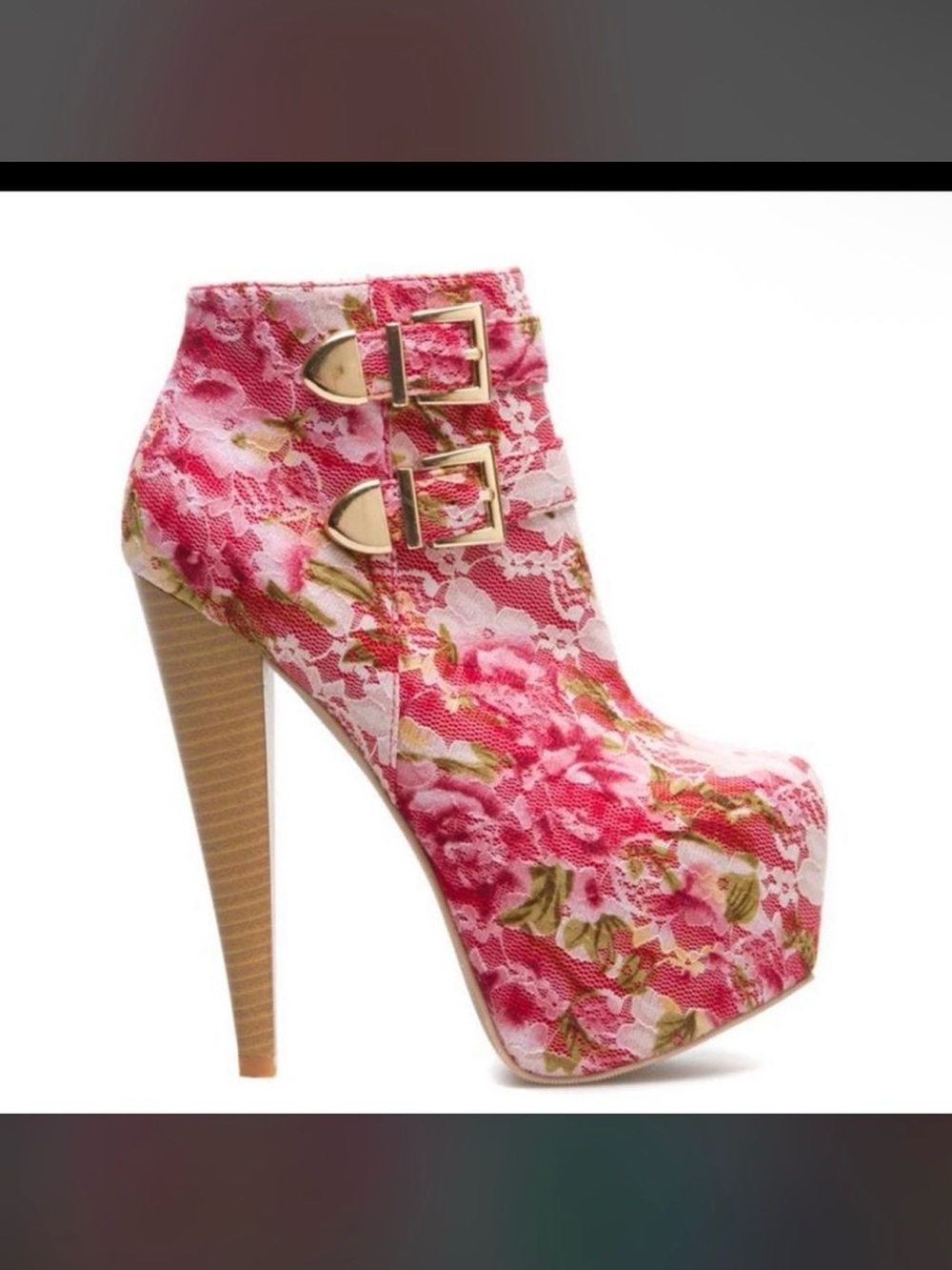 Gorgeous RARE Pink Rose & Lace Platform Stiletto Statement Ankle Boots Size 10